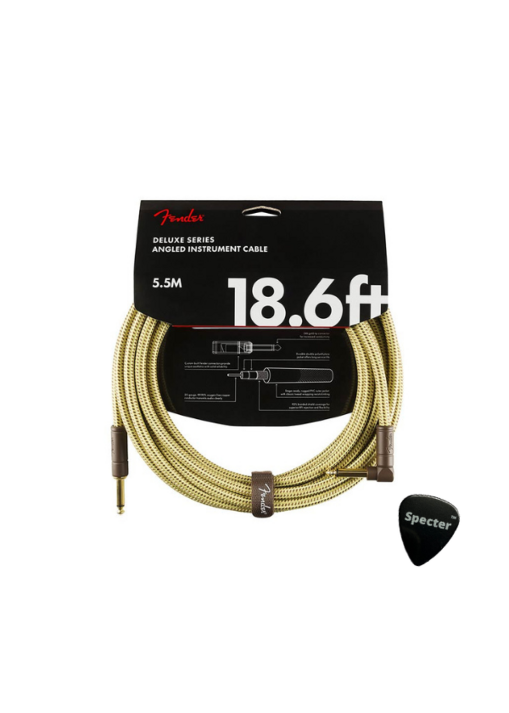Fender Fender Deluxe Series Gitaar Kabel met Specter Plectrum 5.5Meter
