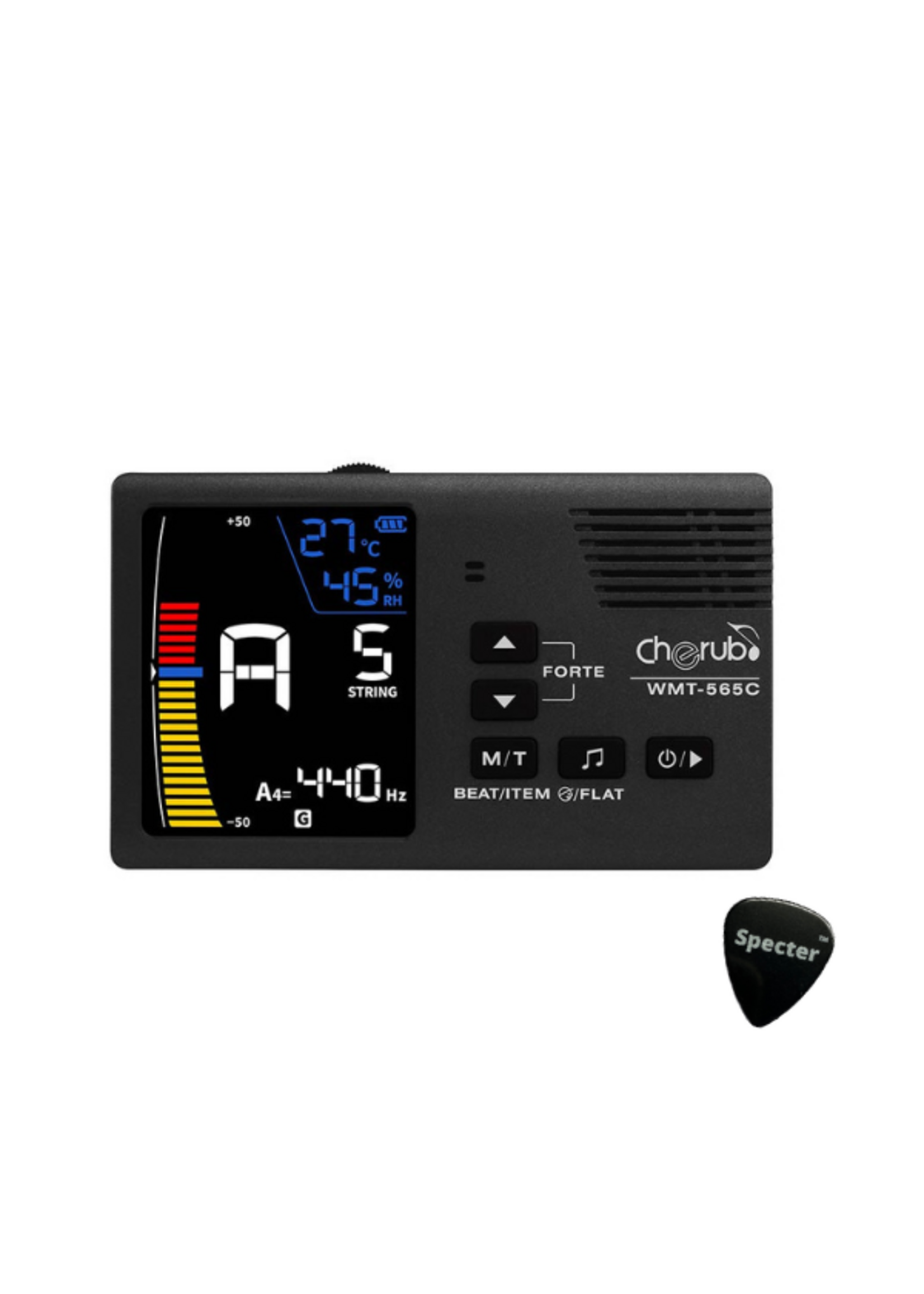 Cherub Cherub Chromatische Desktop Tuner | Oplaadbaar | Metronoom | Pitch Generator | Hygrometer | Specter Plectrum