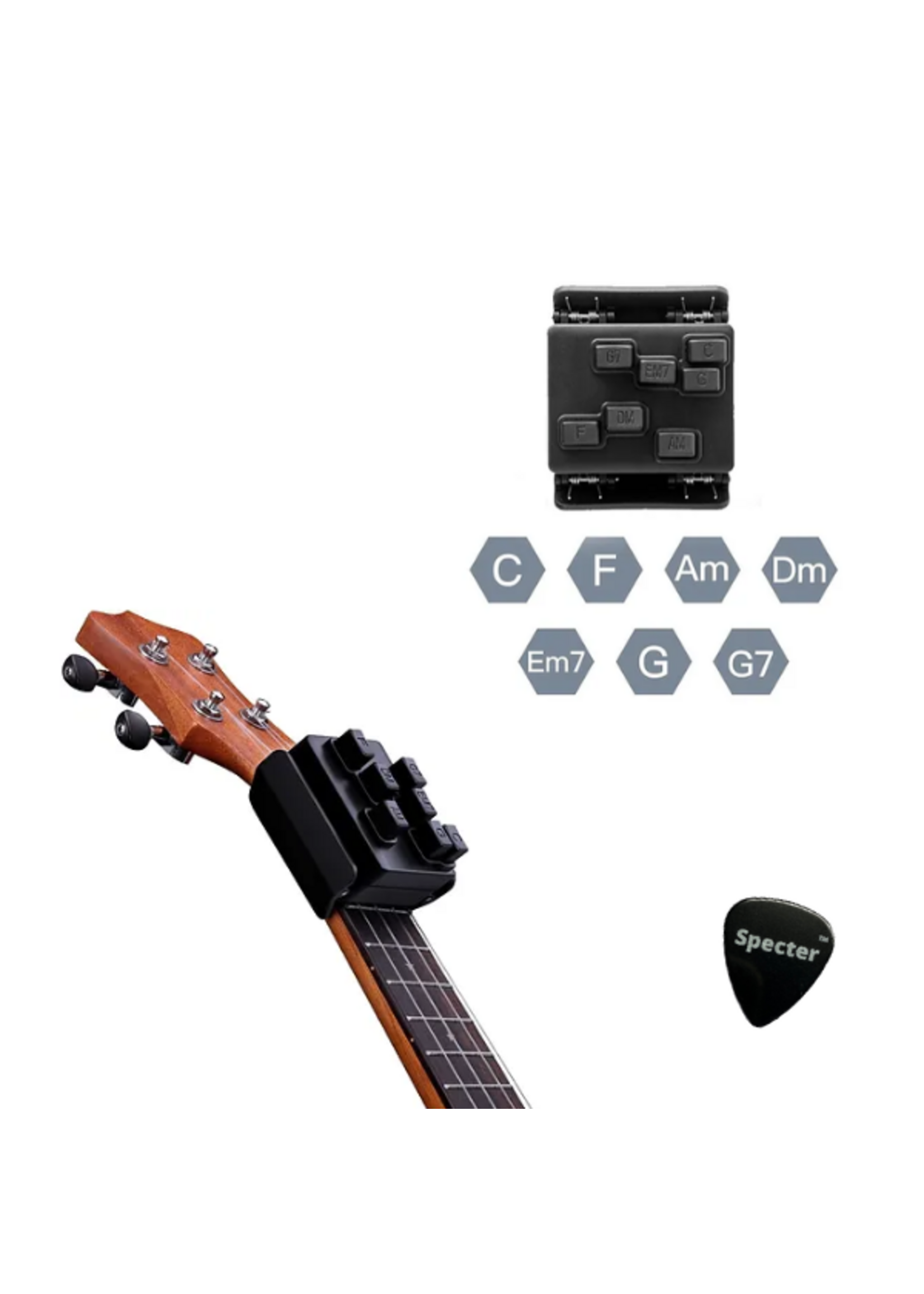 Specter Ukelele Buddy | Gemakkelijk ukelele spelen zonder les | Ukelele Hulpmiddel Met Specter Plectrum