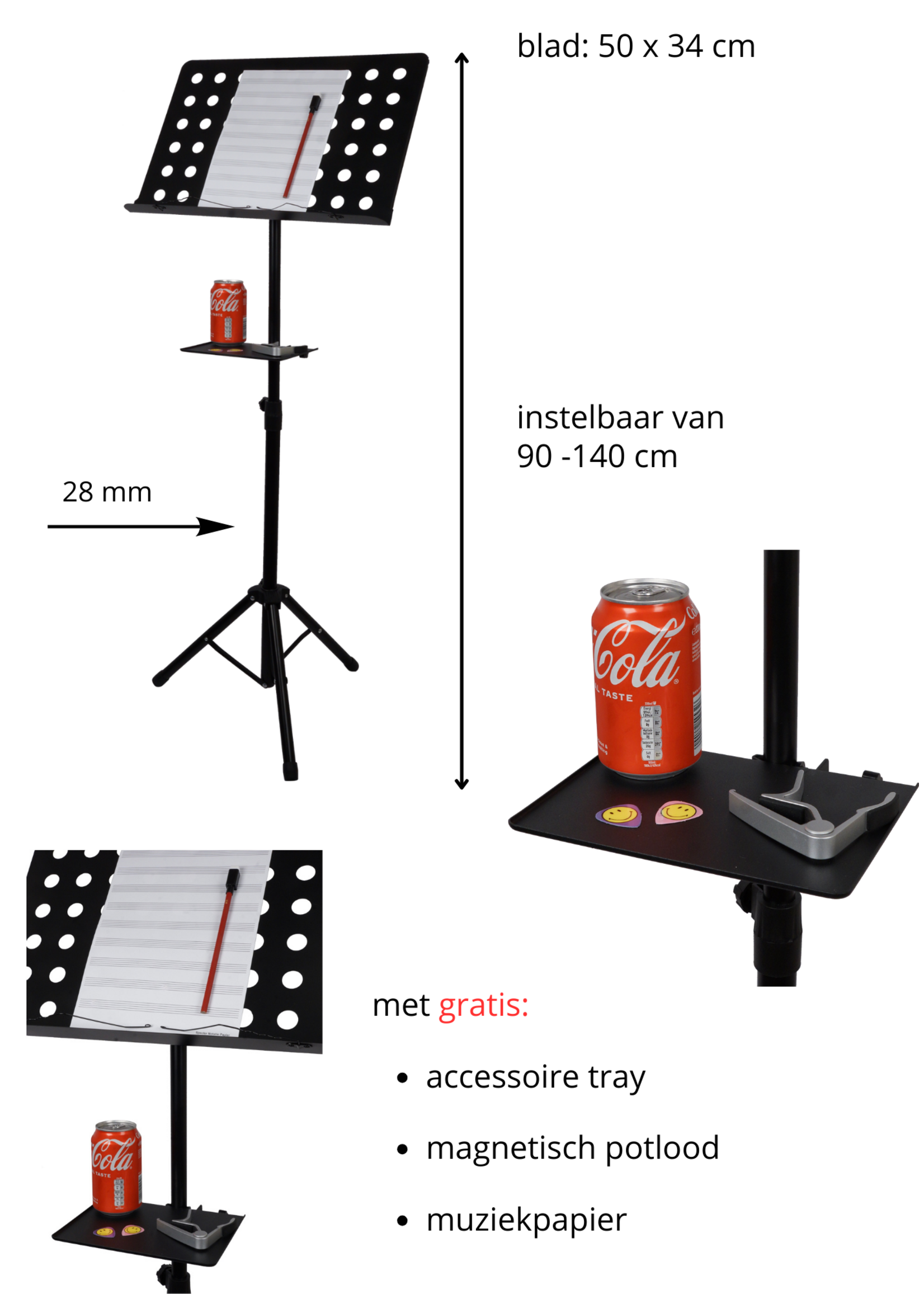 Specter Lessenaar - Bladstandaard - Geperforeerd Blad met Specter Notatie Papier en Potlood en Accessoires tray
