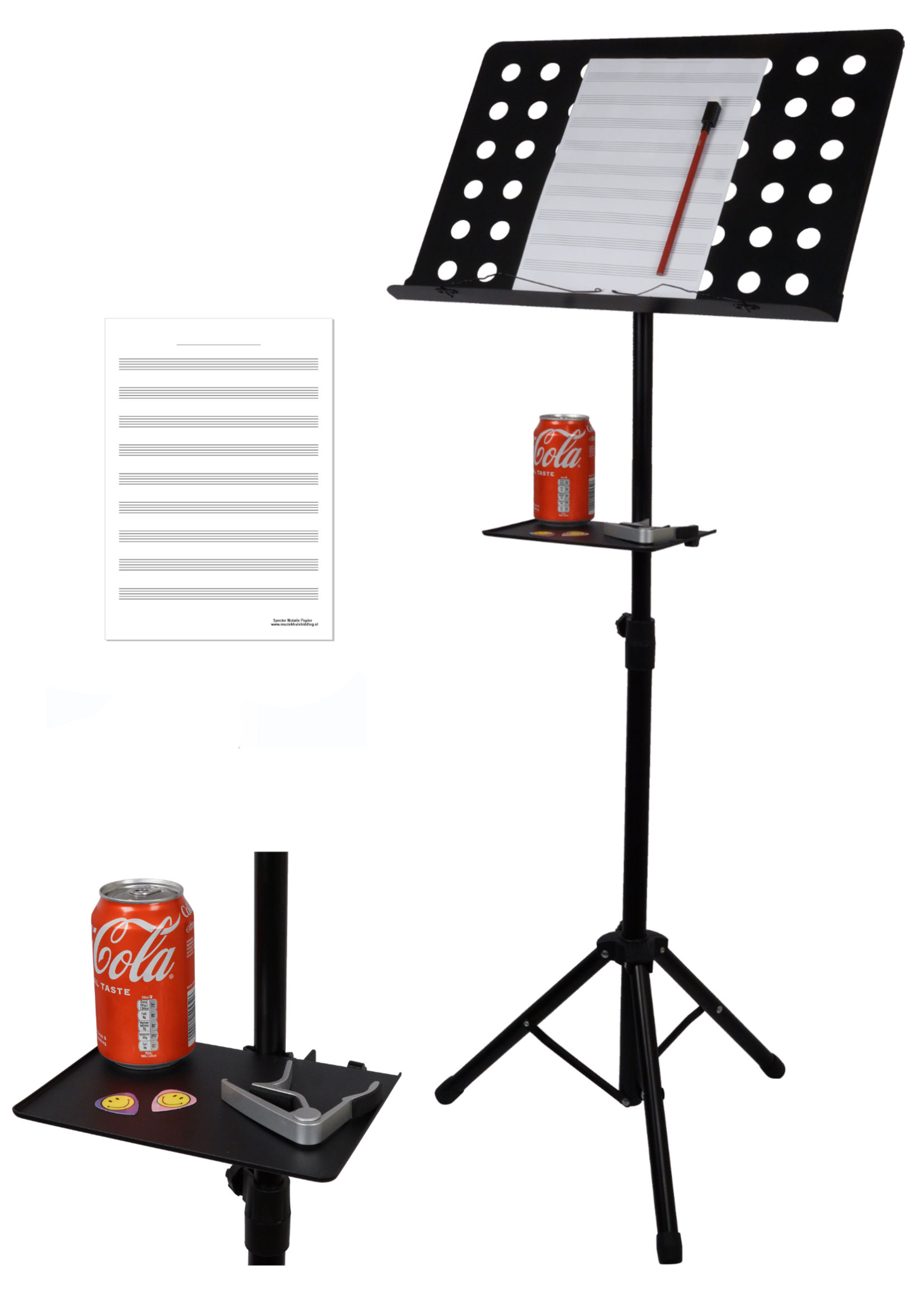 Specter Lessenaar - Bladstandaard - Geperforeerd Blad met Specter Notatie Papier en Potlood en Accessoires tray