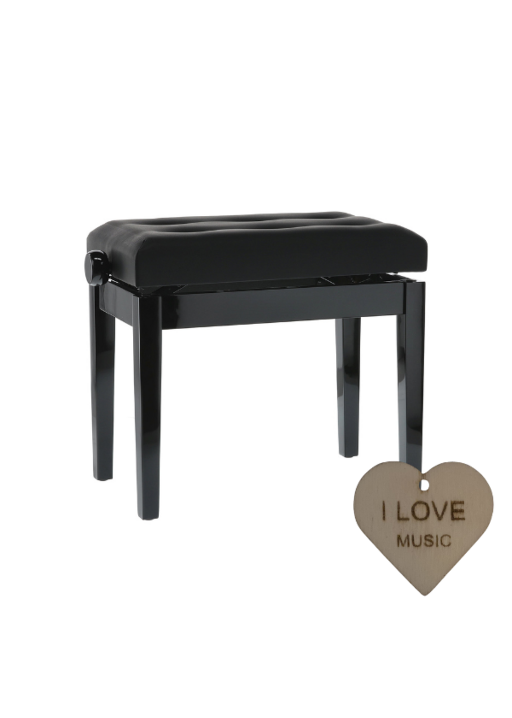 gewa GEWA Pianobank Deluxe Leather Zwart Hoogglans Met Specter Sleutelhanger