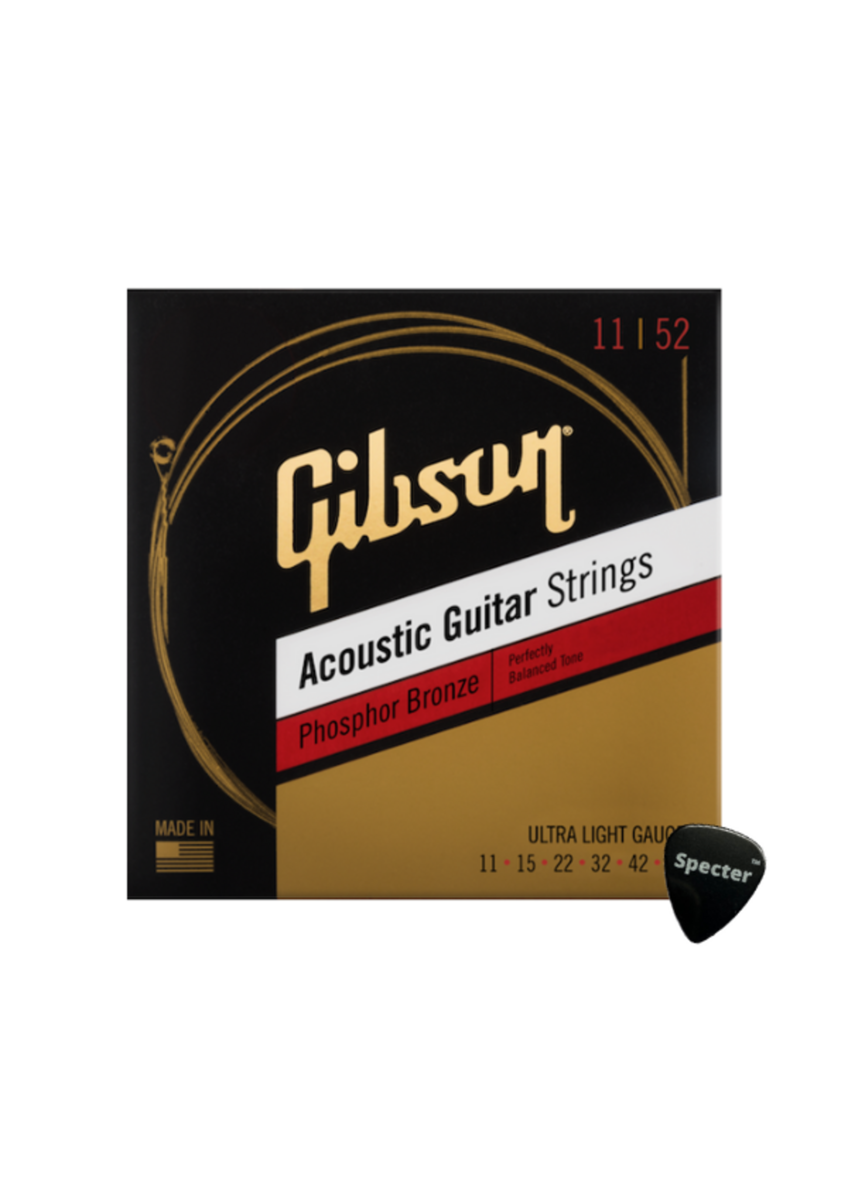 Gibson Gibson Phosphor Bronze Gitaarsnaren voor Akoestische Gitaar Ultra Light 11-52 + Specter Plectrum – Topkwaliteit!