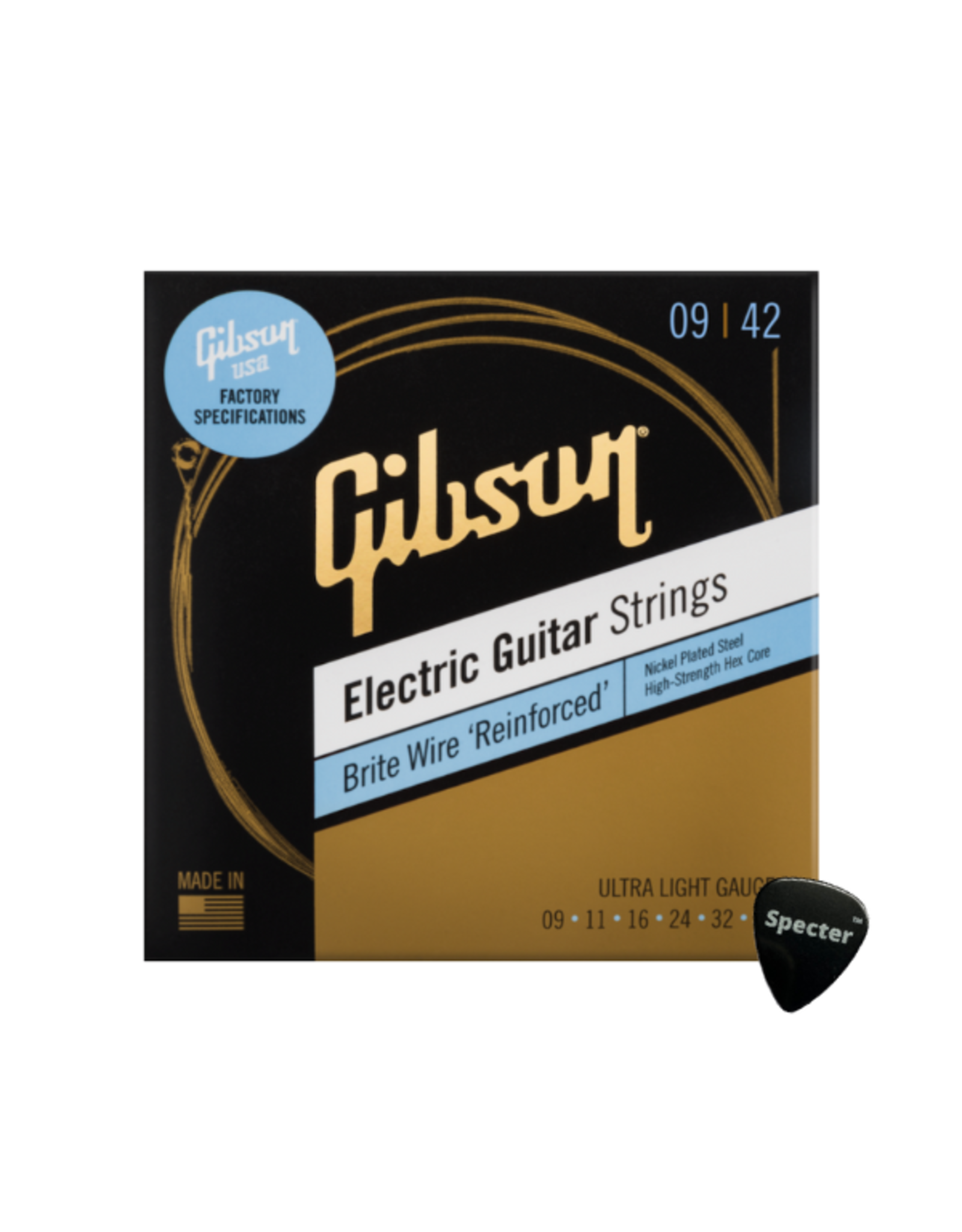Gibson Gibson Nikkel Brite Wire Gitaarsnaren voor Elektrische Gitaar Ultra Light 09-42 + Specter Plectrum – Topkwaliteit en Helder Geluid