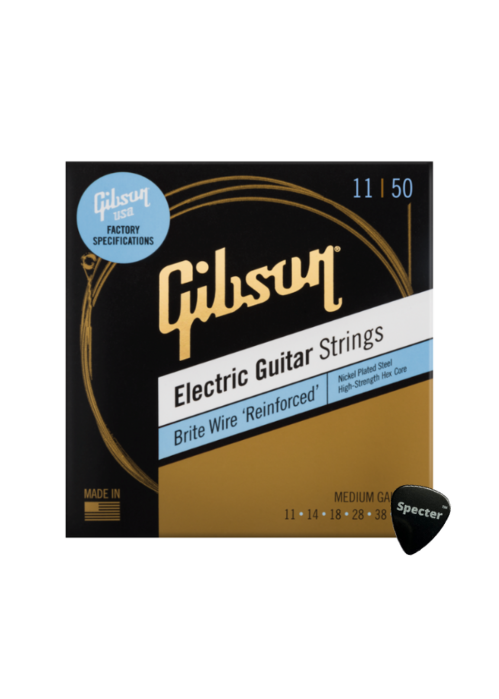 Gibson Gibson Nikkel Brite Wire Gitaarsnaren Elektrische Gitaar Medium 11-50 + Specter Plectrum – Helder Geluid en Duurzaamheid