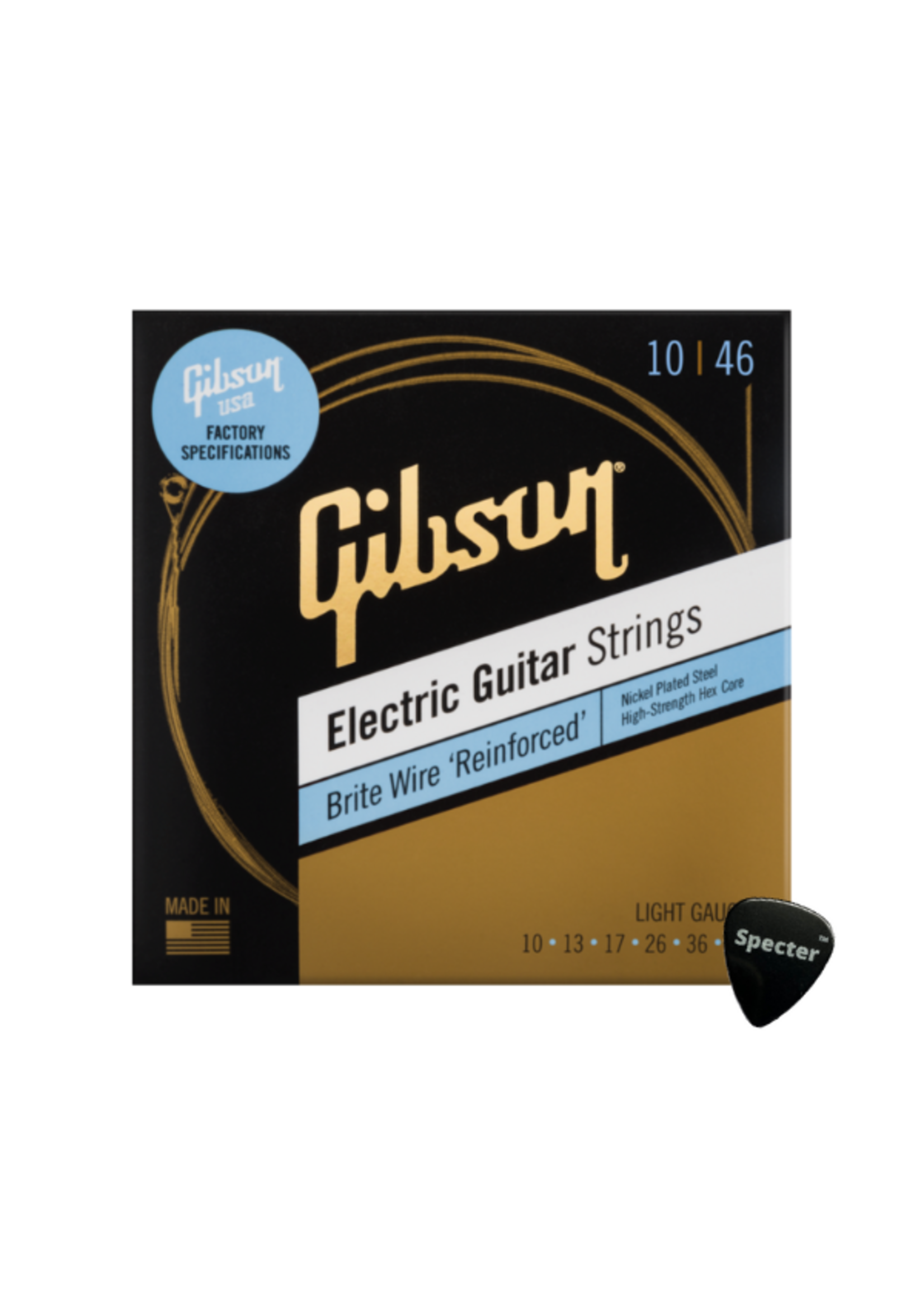 Gibson Gibson Nikkel Brite Wire Gitaarsnaren Elektrische Gitaar Light 10-46 + Specter Plectrum – Heldere Klank en Topkwaliteit
