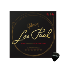 Gibson Gibson Les Paul Gitaarsnaren Elektrische Gitaar Premium Silk Wrapped Ultra Light (09-42) + Specter Plectrum - Perfecte Klank en Duurzaamheid