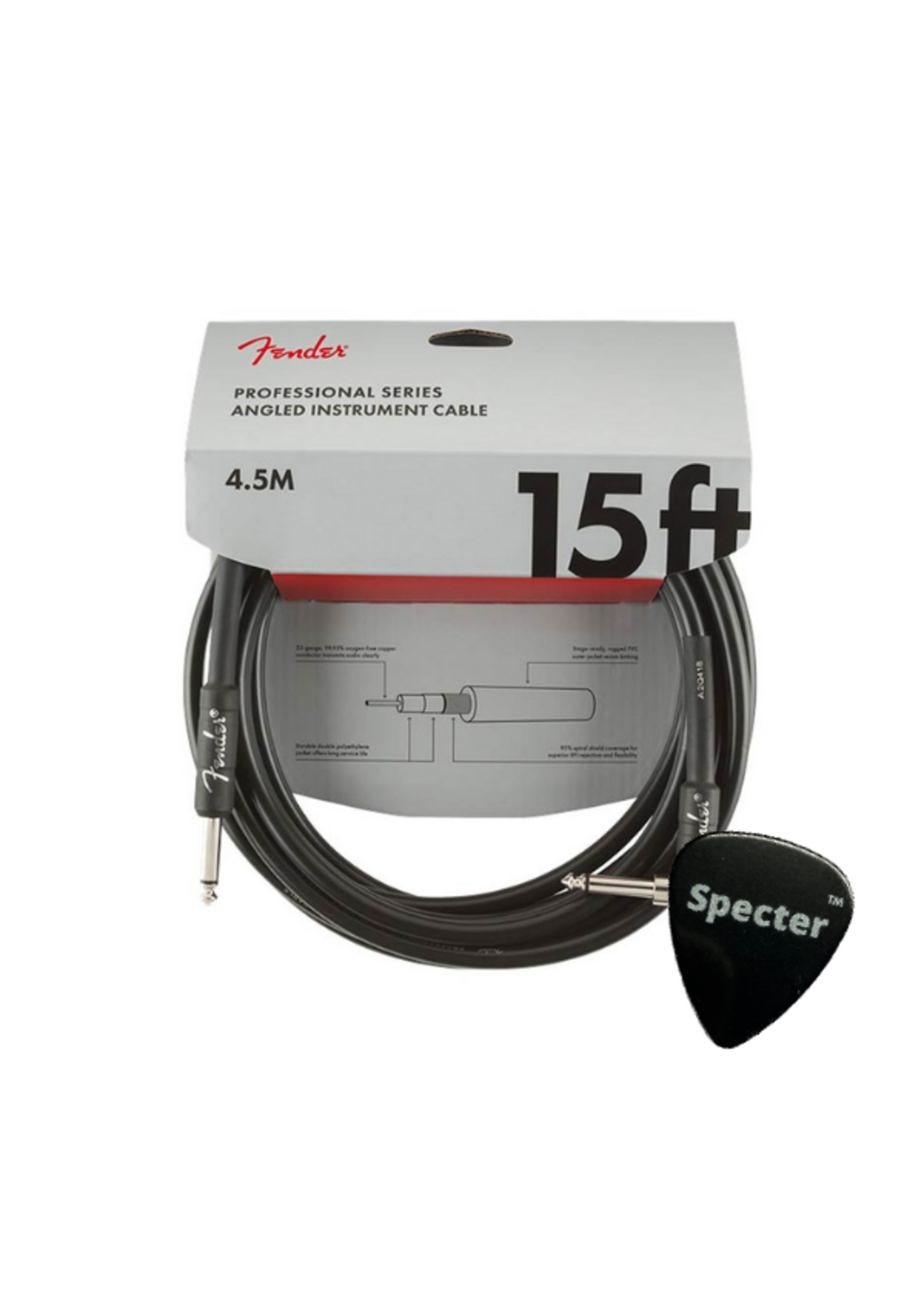 Fender Fender Gitaar Instrument Kabel 4.5m - Haakse Plug + Specter Plectrum – Betrouwbare Geluidskwaliteit