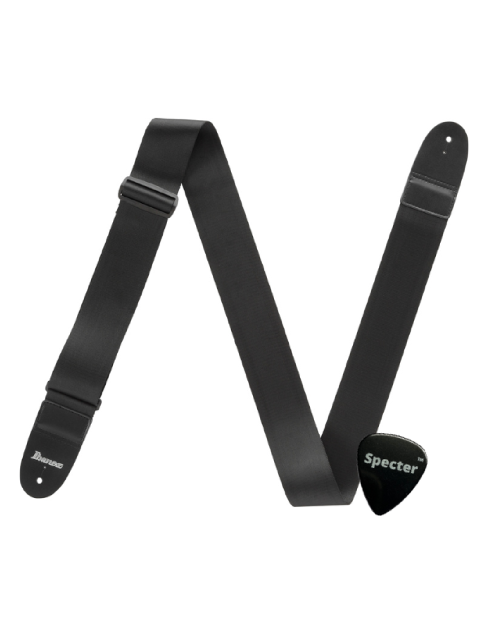 Ibanez Ibanez gitaarband – verstelbare polypropyleen strap met lederen uiteinden + Specter plectrum