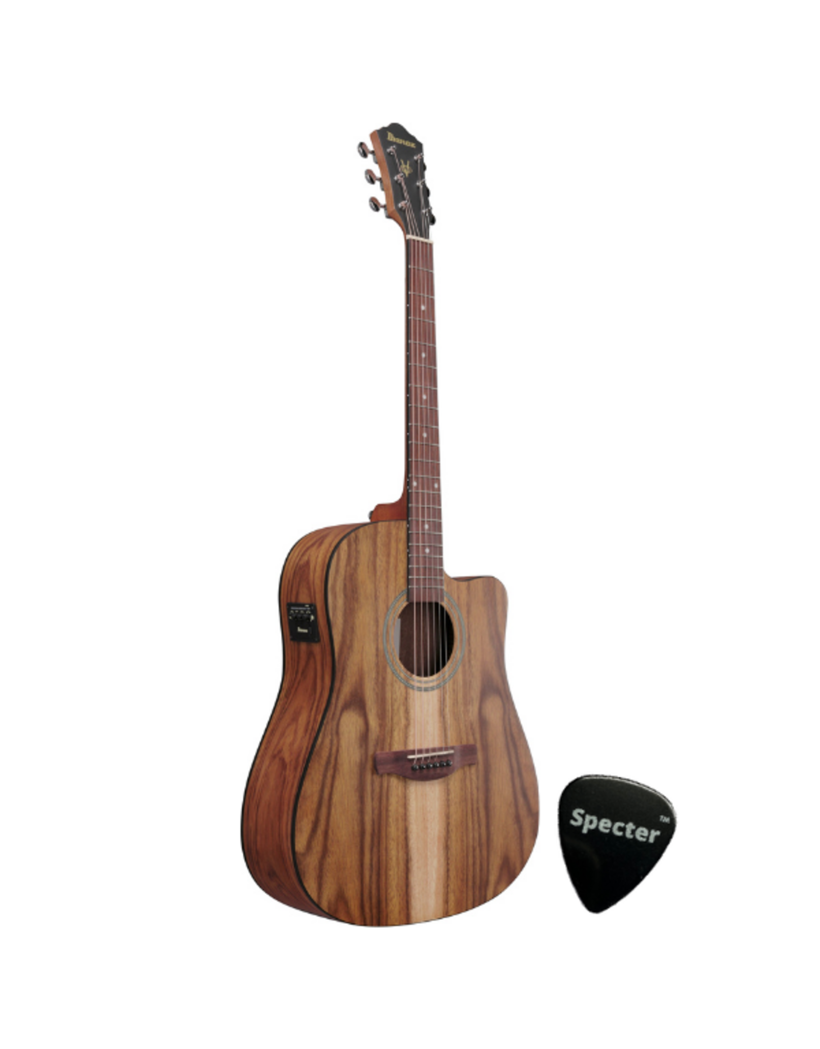 Ibanez Ibanez V40WSCE-OPB elektrisch-akoestische dreadnought gitaar wit Siris met Specter sleutelhanger