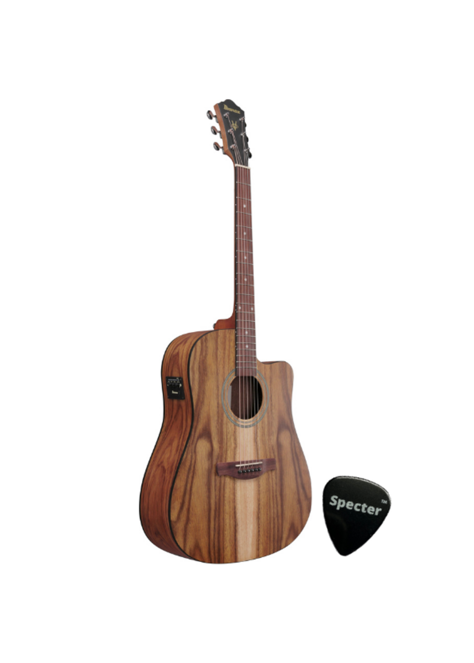 Ibanez Ibanez V40WSCE-OPB elektrisch-akoestische dreadnought gitaar wit Siris met Specter sleutelhanger