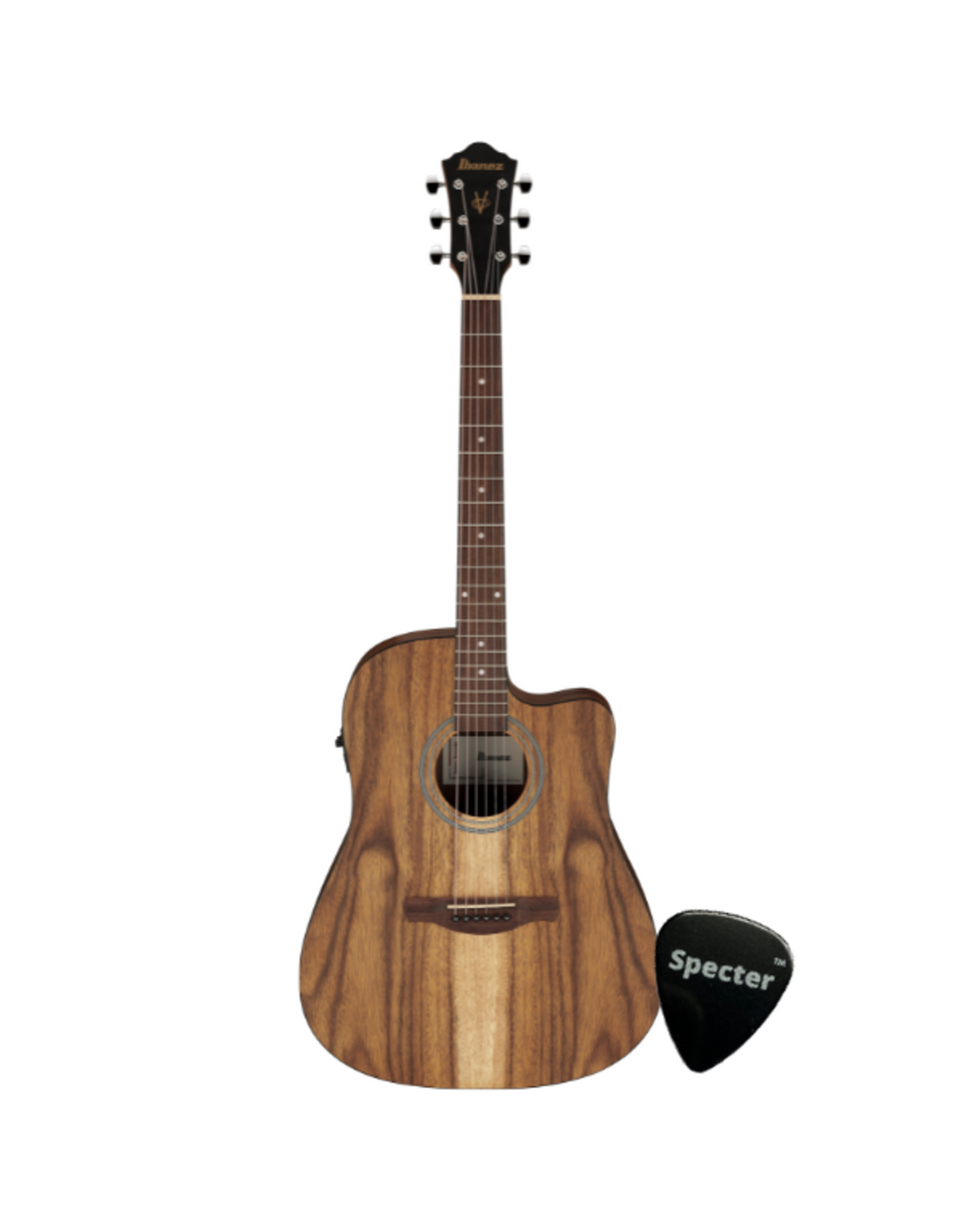 Ibanez Ibanez V40WSCE-OPB elektrisch-akoestische dreadnought gitaar wit Siris met Specter sleutelhanger