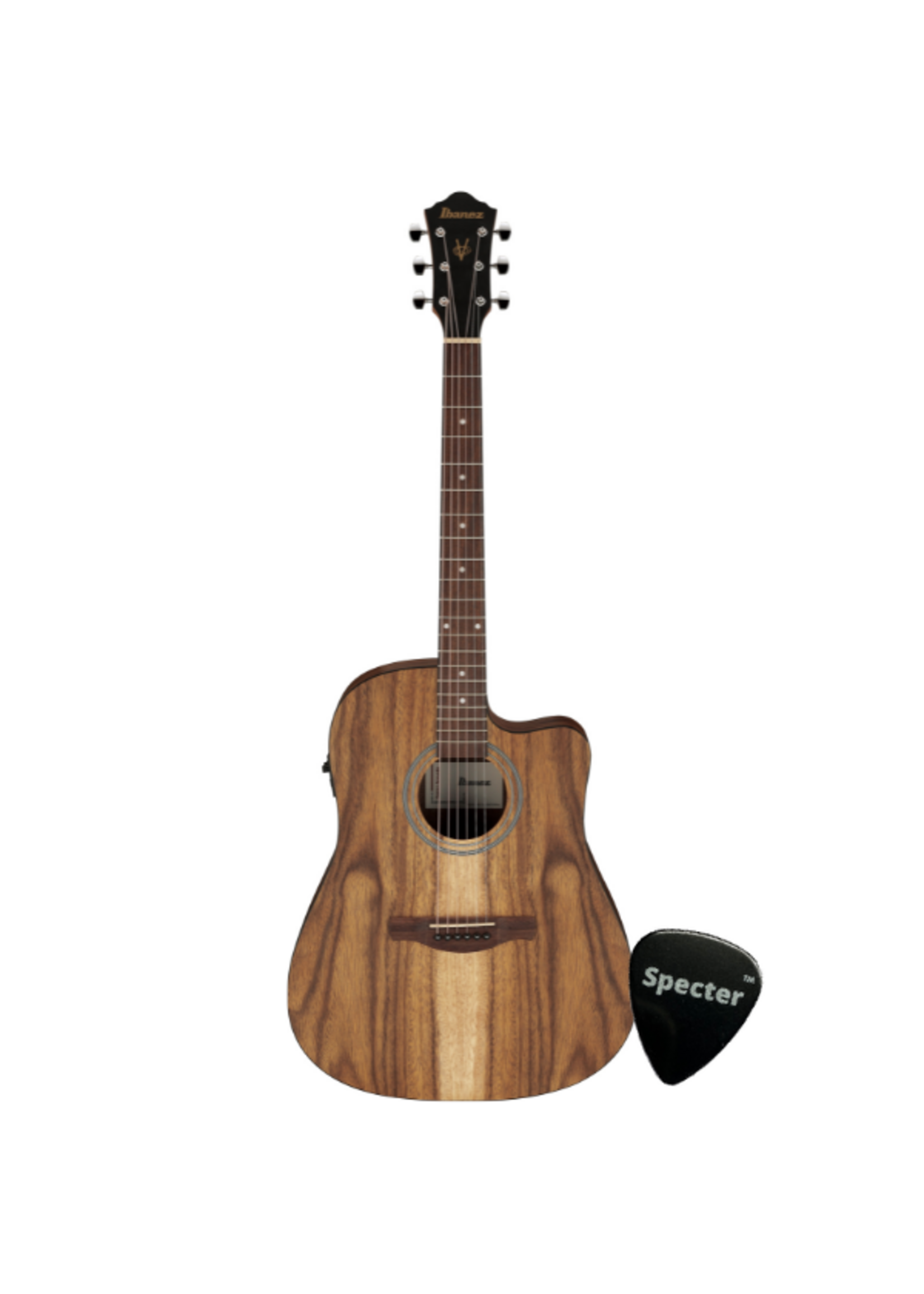 Ibanez Ibanez V40WSCE-OPB elektrisch-akoestische dreadnought gitaar wit Siris met Specter sleutelhanger