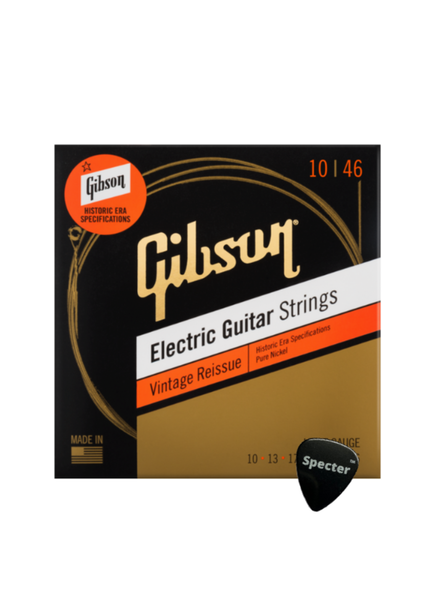 Gibson Gibson elektrische gitaarsnaren 10-46 nikkel – 6 snaren met Specter plectrum