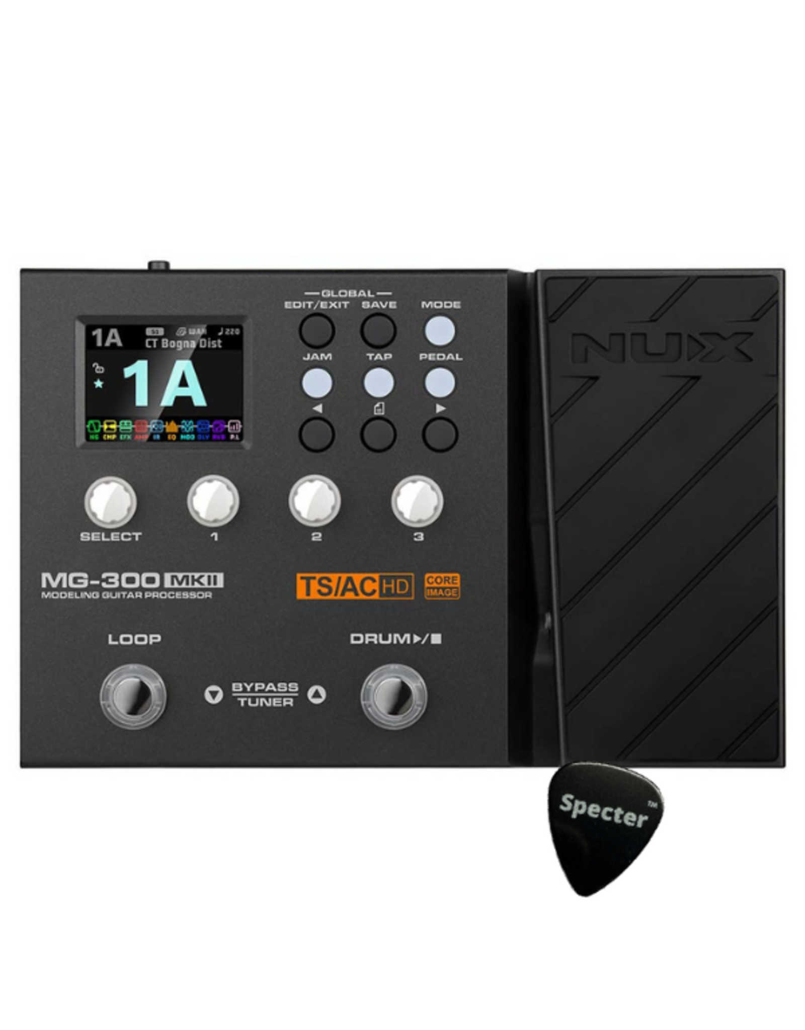 NUX NUX MG-300 MKII digitaal multi-effectpedaal met versterker modeling, cab simulatie en Specter plectrum