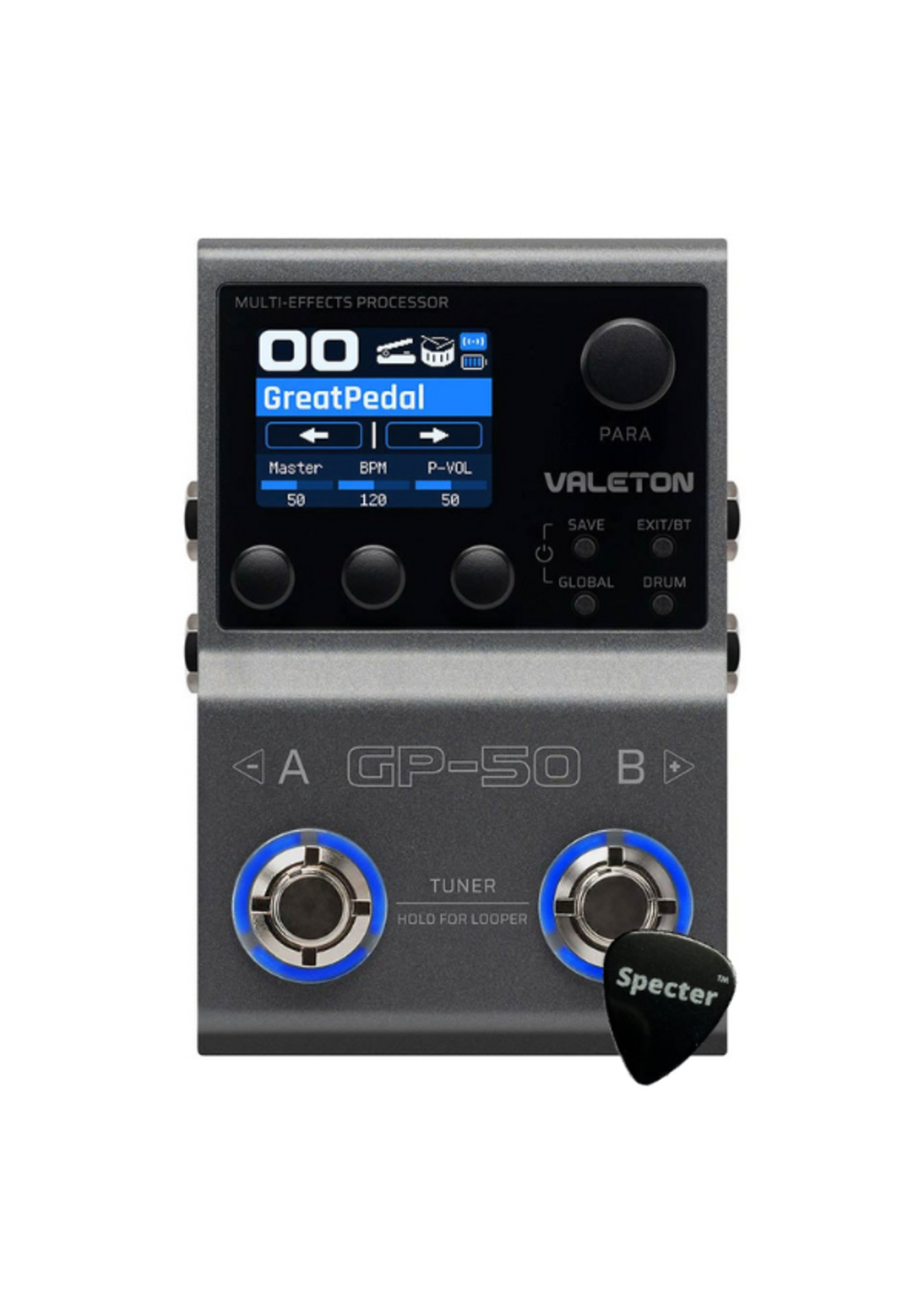 Valeton Valeton GP-50 Multi-Effects Processor – NAM & IR Loader – Bluetooth & USB Audio – Met Specter Plectrum