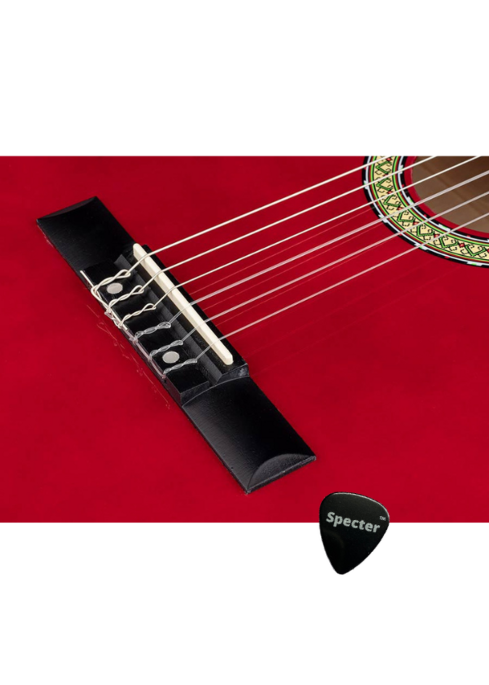 specter Antonio Martinez Klassieke Gitaar 4/4 Full Size Dark Red met Specter Plectrum