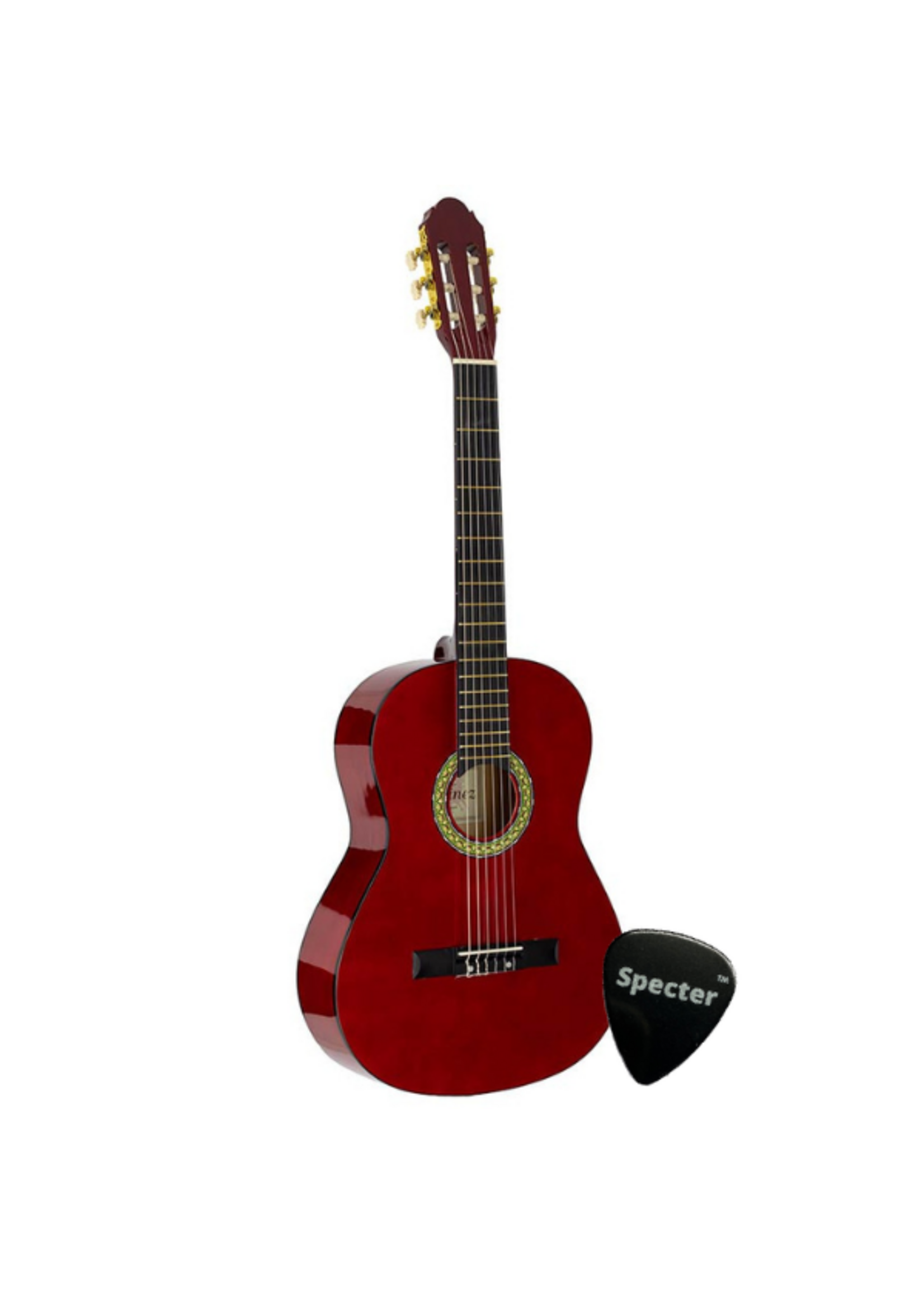 specter Antonio Martinez Klassieke Gitaar 3/4 Size Dark Red met Specter Plectrum 