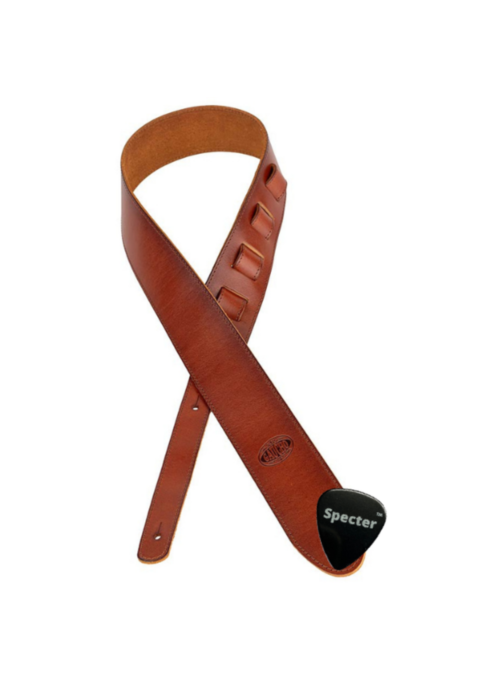 Gaucho Gaucho GST-941 Gitaarband – Europees rundleer – 6 cm – Lichtbruin – incl. Specter plectrum