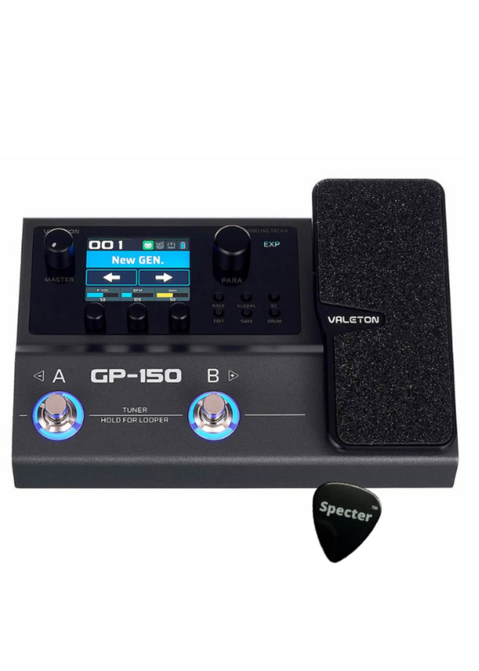 Valeton Valeton GP-150 Multi-effects Processor – NAM & IR Loader – Looper – USB Interface – Oplaadbaar – incl. Specter plectrum