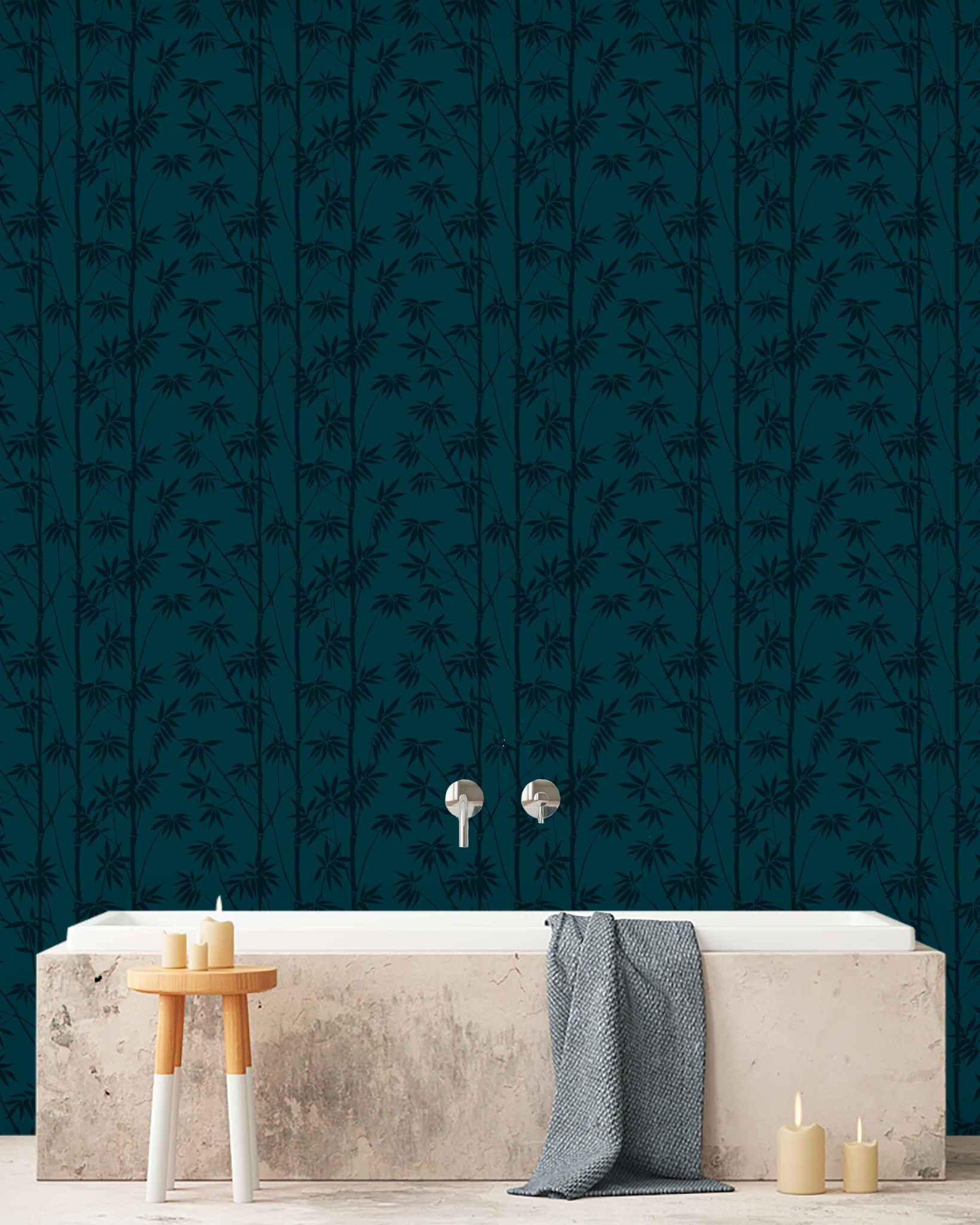 Bamboo Bathroom Wallpaper Blue - Creative Lab Amsterdam