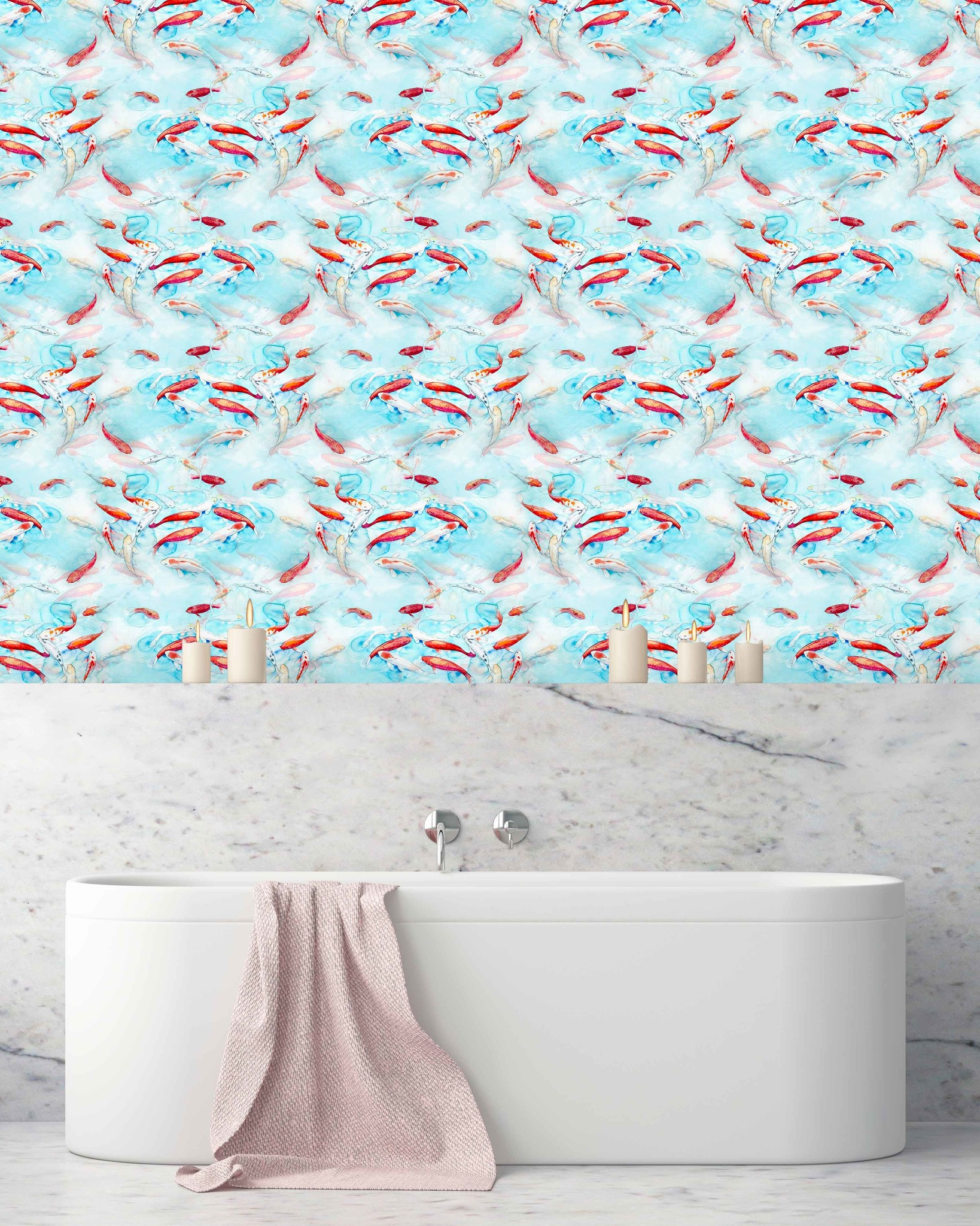 Fishes Bathroom Wallpaper Blue - Creative Lab Amsterdam