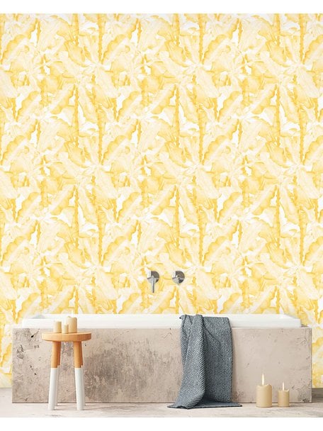 Banana Leaves Watercolor Yellow Wallpaper
