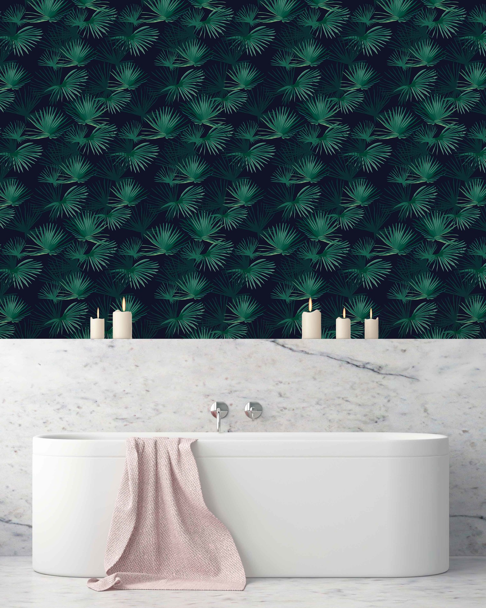 Palm Leaves Dark Green bathroom Wallpaper Creative Lab Amsterdam