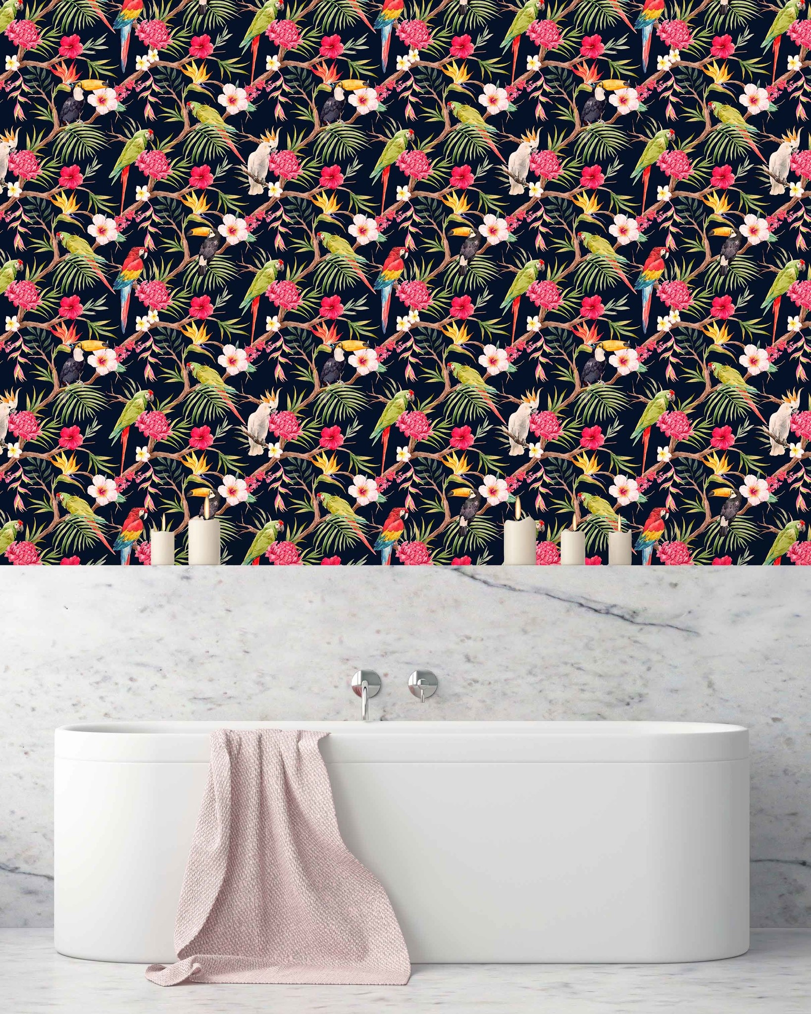 Tucan Dark Blue Bathroom wallpaper Creative Lab Amsterdam