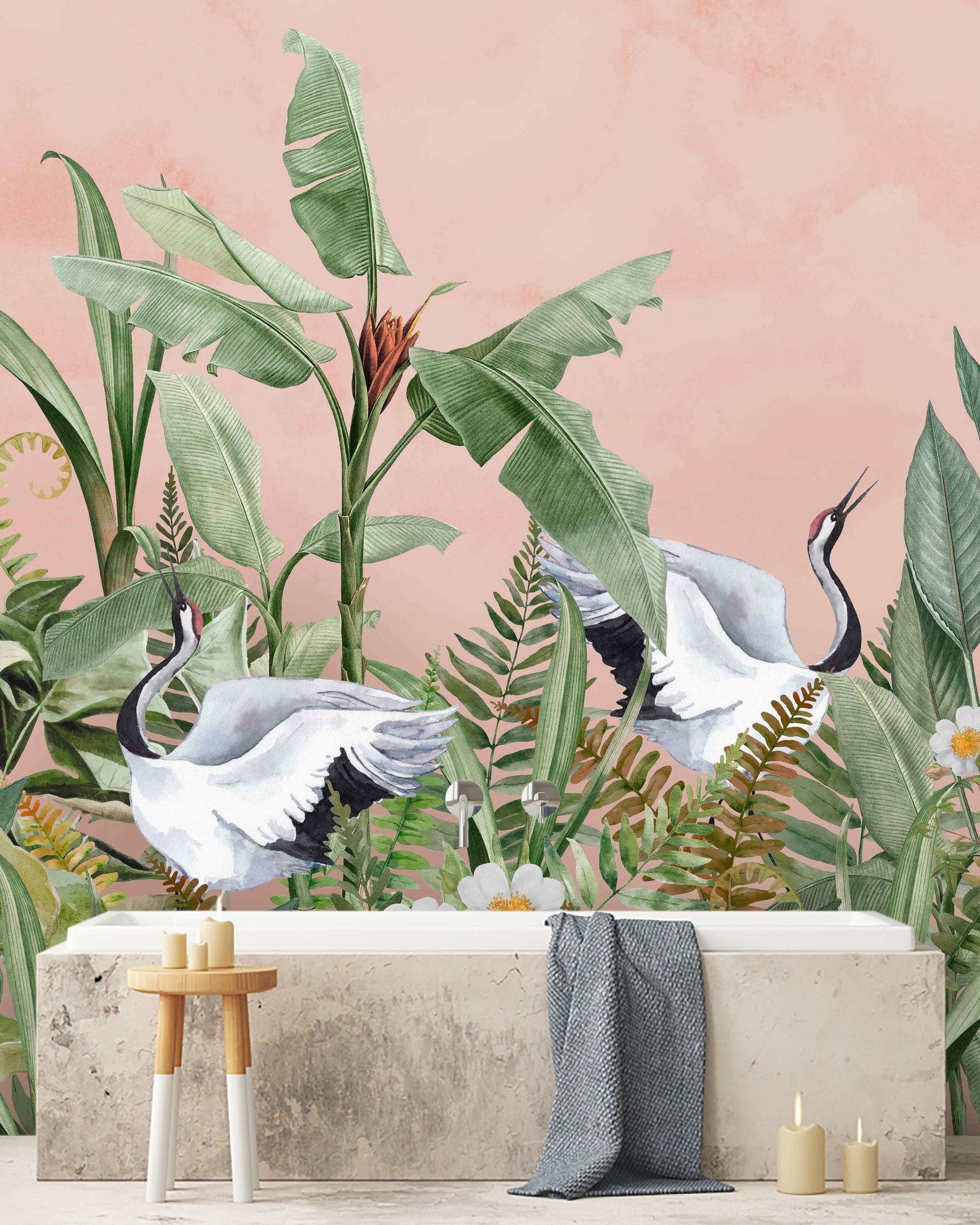 Dancing Crane Birds Bathroom Wallpaper - Creative Lab Amsterdam