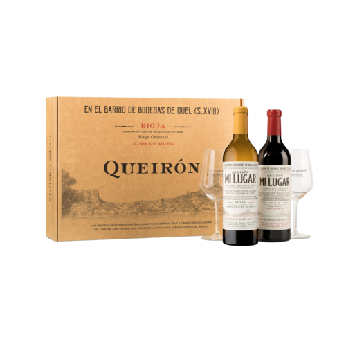 Conventioneel Queiron Mi Lugar Blanco en Tinto + 2 wijnglazen