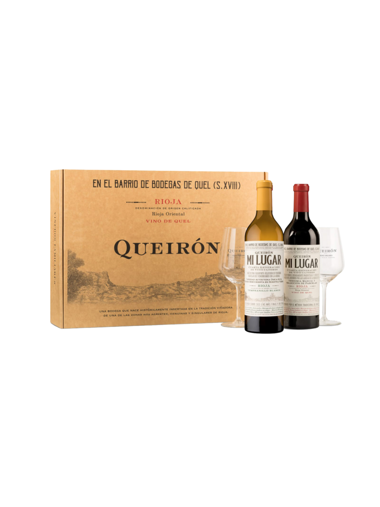 Conventioneel Queiron Mi Lugar Blanco en Tinto + 2 wijnglazen