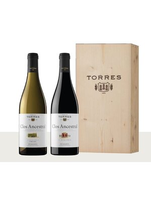 Conventioneel Torres houten kist 1 fles Wit + 1 fles Rood
