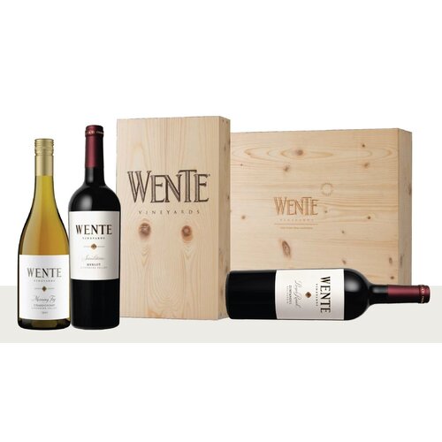Conventioneel Wente Houten Kist 1 fles Wit & 1 fles Rood