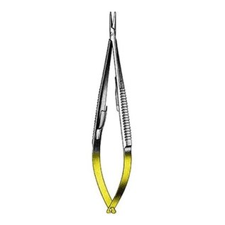 Porte-aiguille Castroviejo - longueur = 14 cm / 5-1/2" machoîres rainurées, profil micro, avec verouillage, TC GOLD