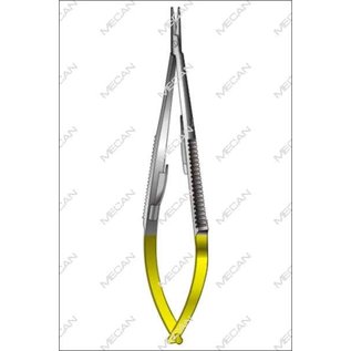 Porte-aiguille Castroviejo - longueur = 14 cm / 5-1/2" machoîres rainurées, courbée, profil micro, avec verouillage, TC GOLD