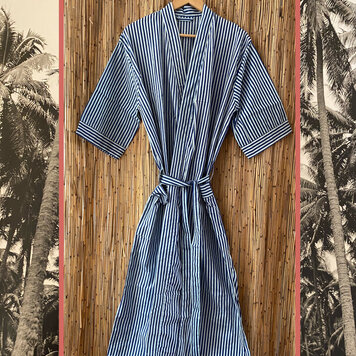 Blue white striped bathrobe