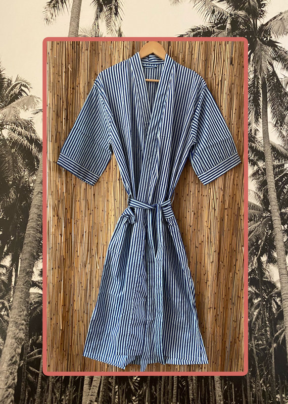 Blue white striped bathrobe