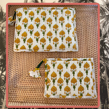 Yellow floral quilted bag set