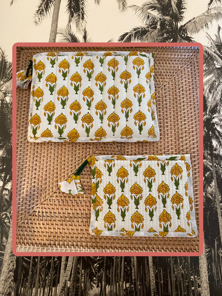 Yellow floral quilted bag set