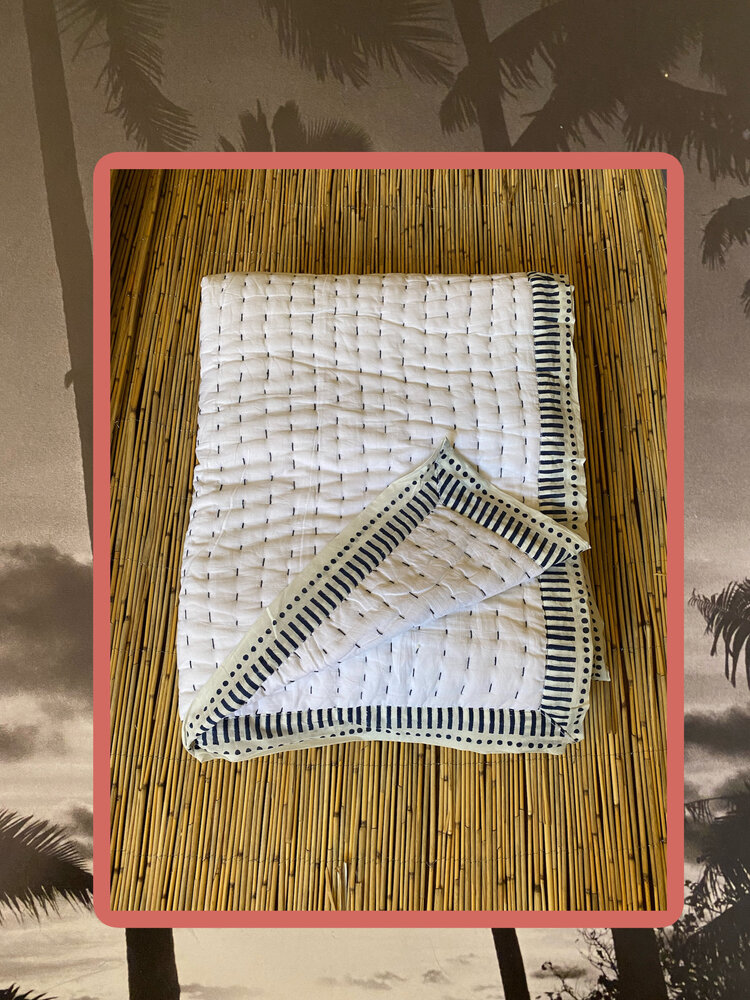 Large cotton Sashiko embroderie throw