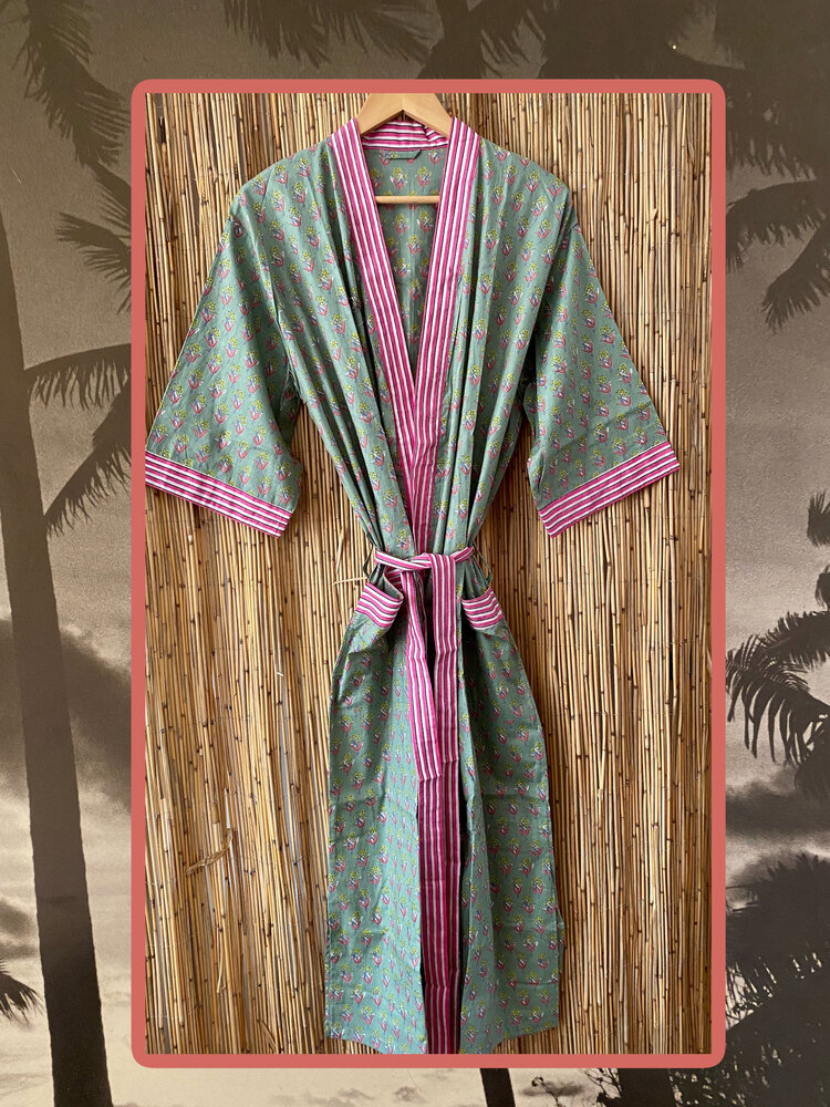Floral striped bathrobe