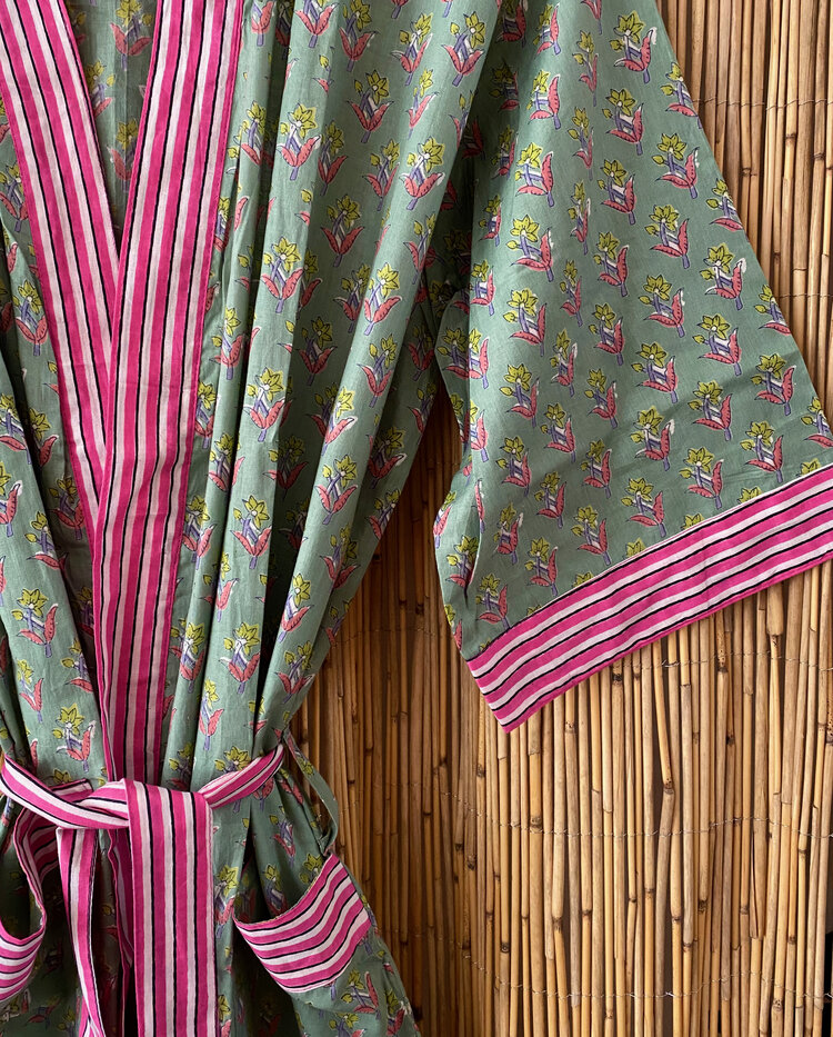 Floral striped bathrobe