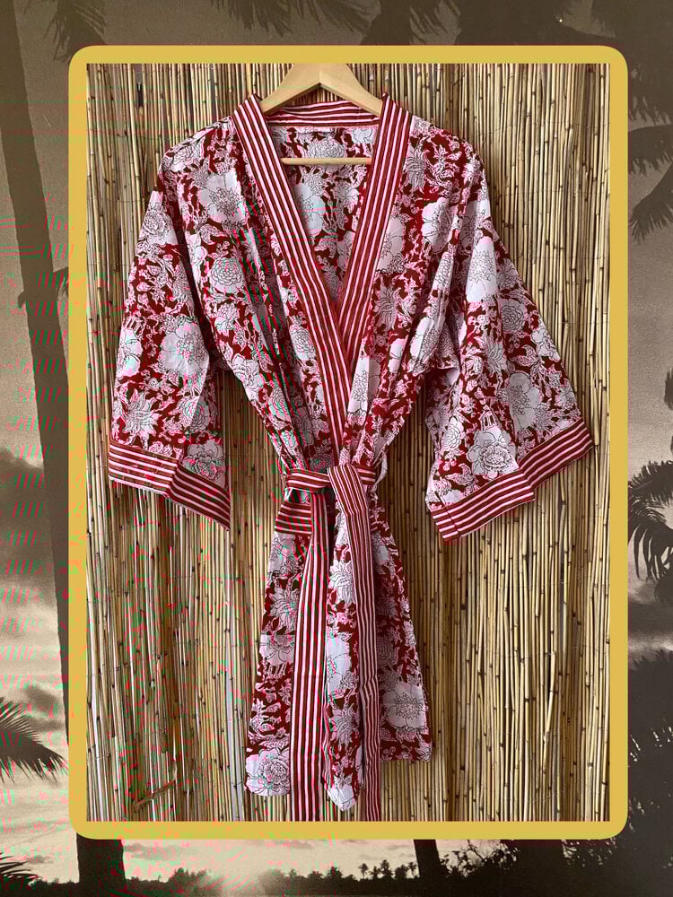 Floral striped kimono short