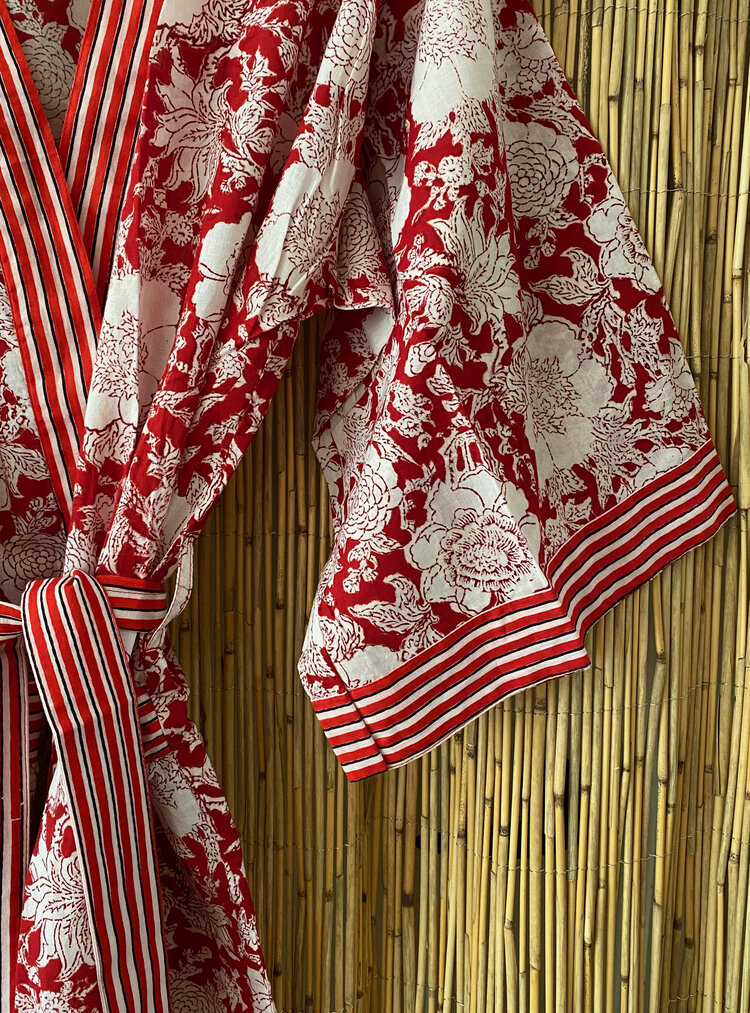 Floral striped kimono short