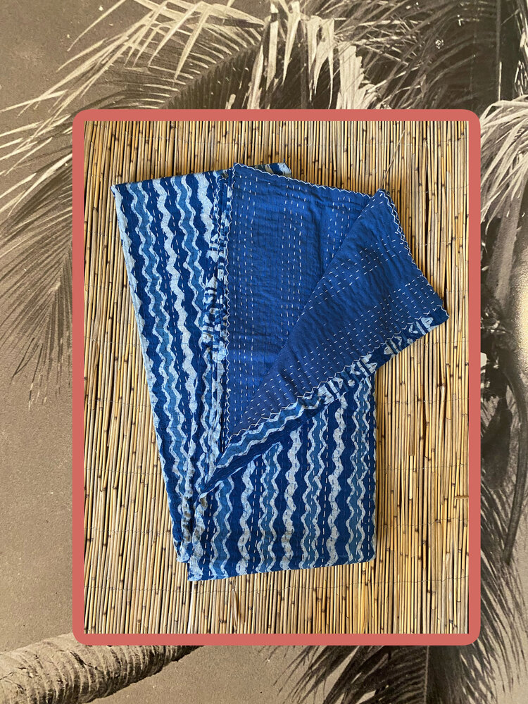 Indigo blue handmade Kantha throw