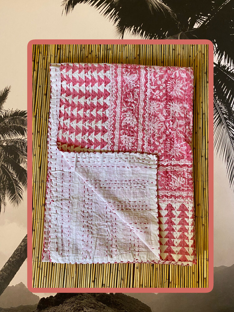 Pink double floral throw