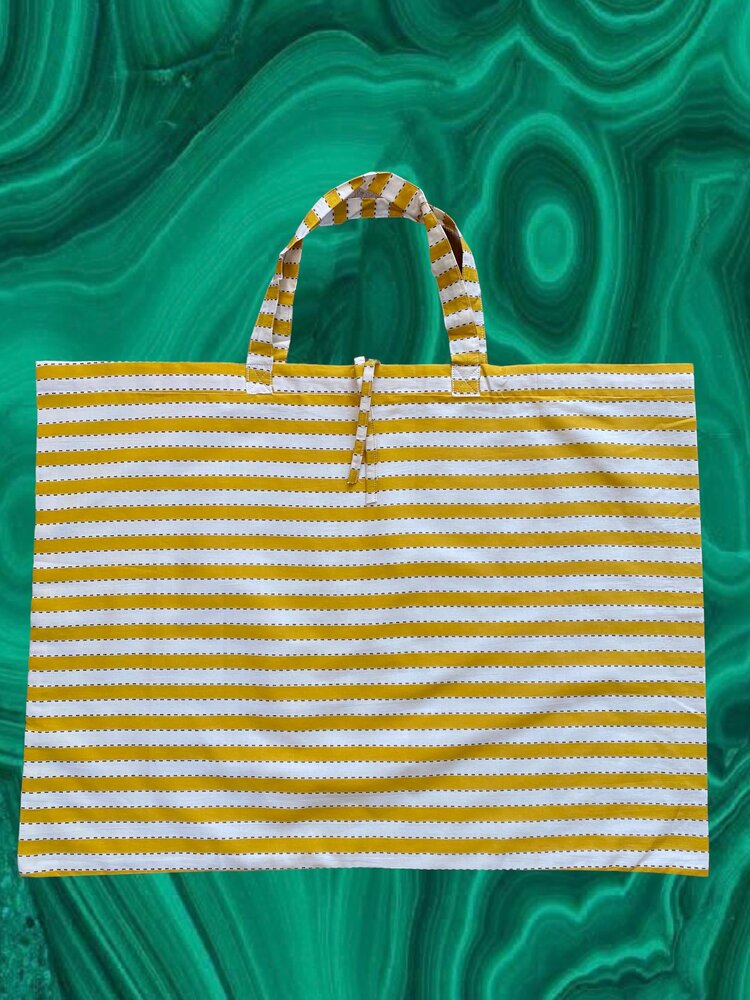 Yellow stripe tote beach bag