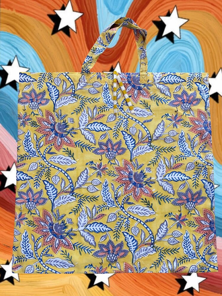 Large floral tote beach bag 100% cotton