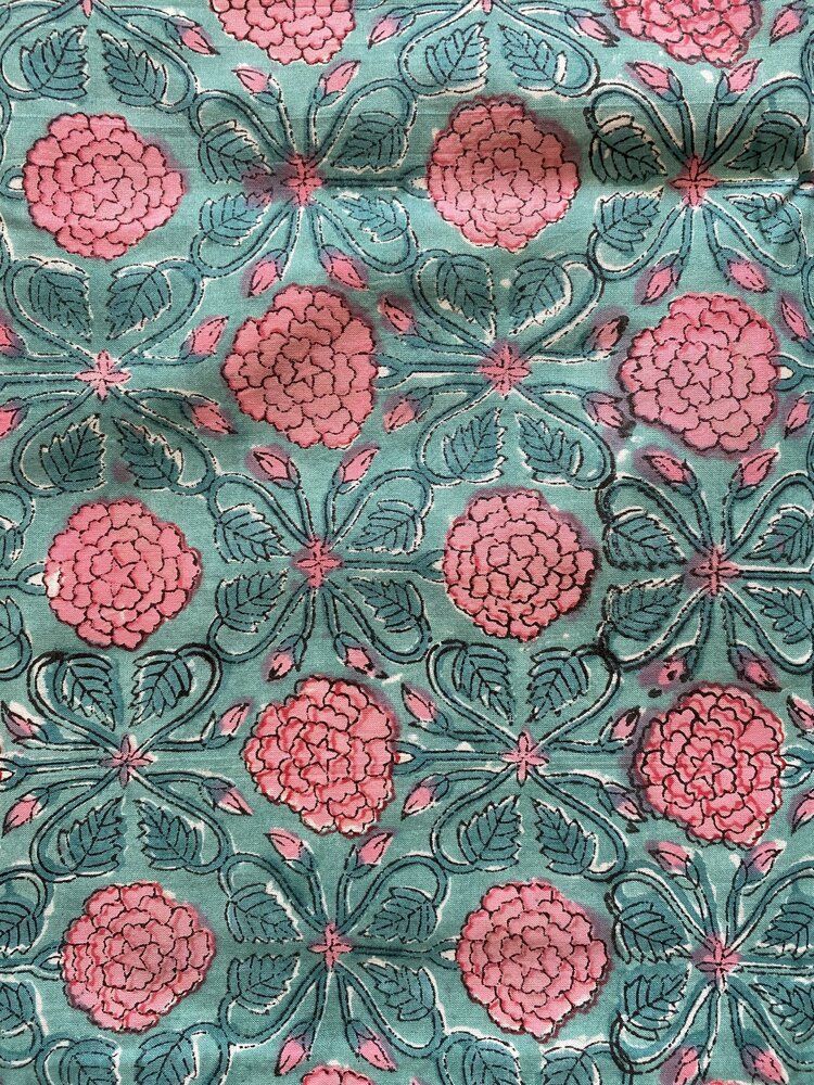 large green pink floral beach bag